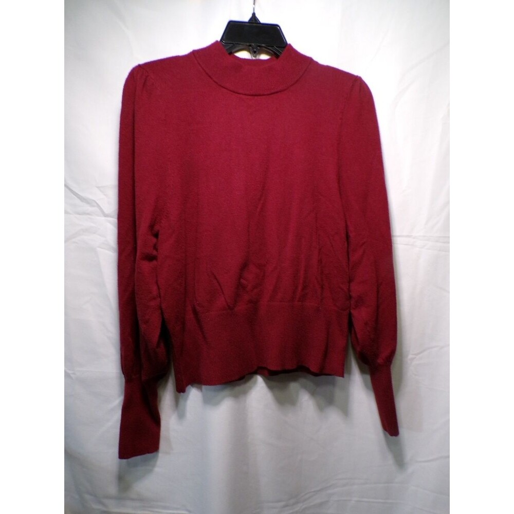 Express Women's Pullover Mock Neck Burgundy Sweater Size L Balloon Sleeves